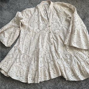 Cream Eyelet Women's swing Top S